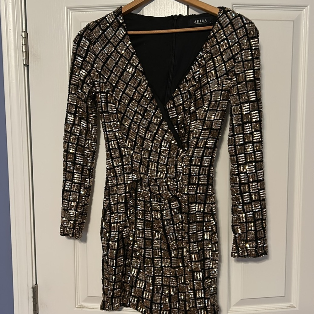 Akita Gold sequined V- Neck Dress Size M